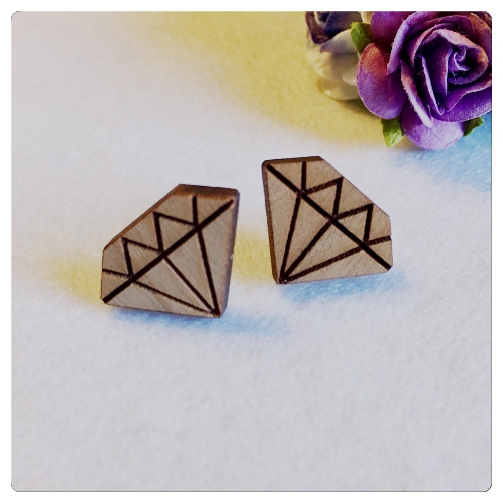 Wooden Diamond Shaped Earrings
